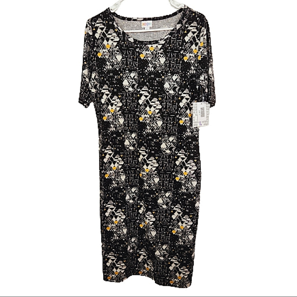 NWT Lularoe Black Julia Geometric Print Dress Large